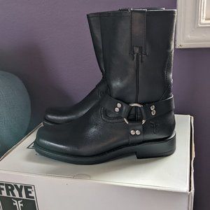 Small FRYE Kids Black Leather Motorcycle Boots Sz 3 Harness Pull On